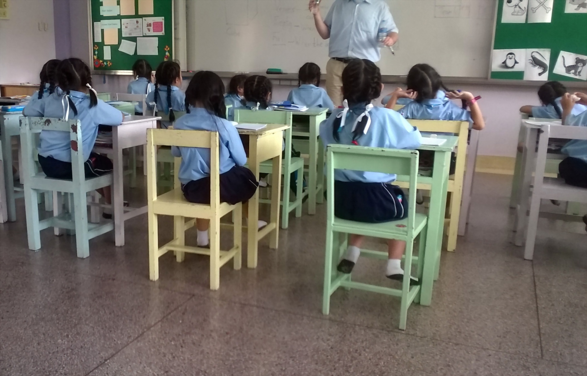 Bambini di spalle in una classe delle elementari