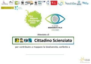 L'attestato di Cittadino Scienziato che viene consegnato ai partecipanti della CNC 2022