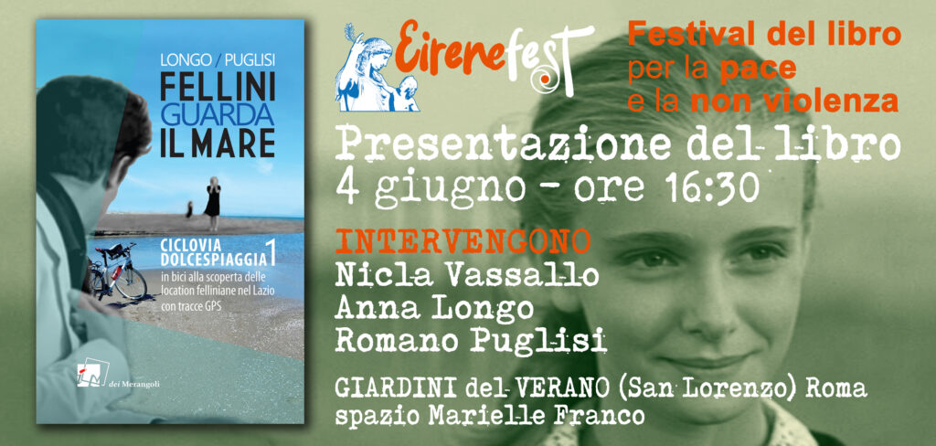 La locandina con la presentazione del libro Fellini guarda il mare all'Eirenefest