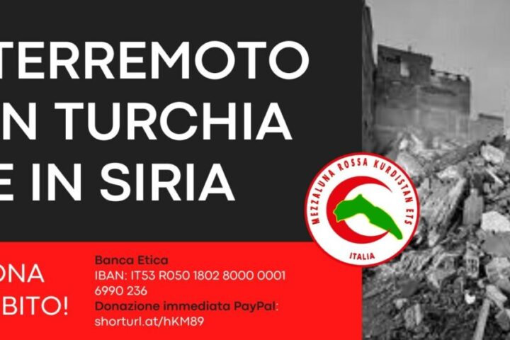 Il banner per gli aiuti ai terremotati di Siria e Turchia