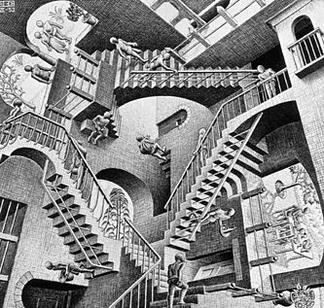 Relatività di M.C. Escher, litografia, 1953 (Foto: Wikipedia/mcescher.com)