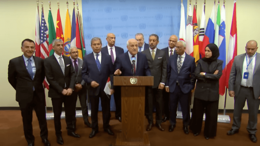 La delegazione palestinese al Consiglio di sicurezza Onu (Foto: You Tube)