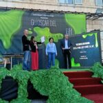 sul palco dell'evento "gli Oscar del Greenwashing" - da sinistra Marco Grasso, Daniela Cipolloni, Letizia Palmisano, Antonello Pasini