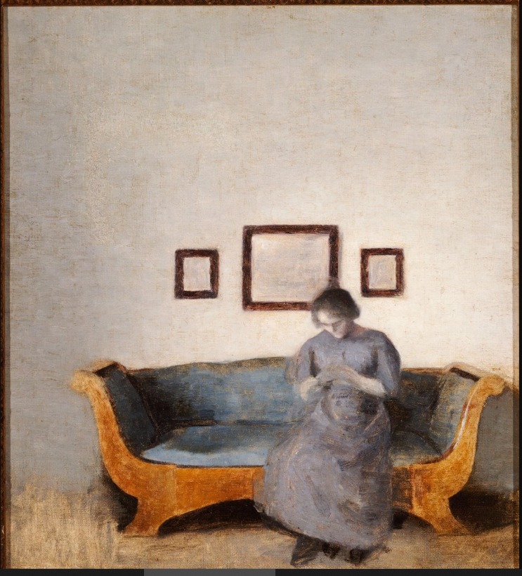Vilhelm Hammershøi. "Ida Hammershoi seduta su un divano", olio su tela, senza data