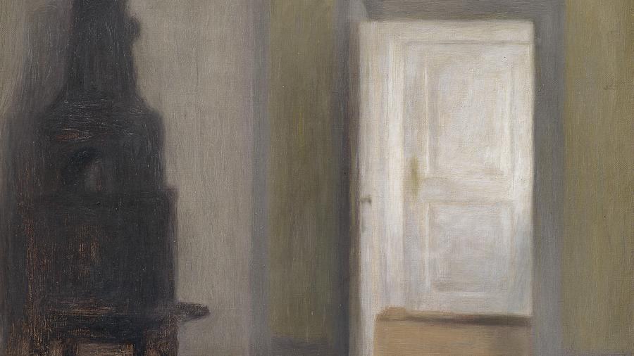 Vilhelm Hammershøi, "La porta bianca" (Interno con vecchia stufa), 1888