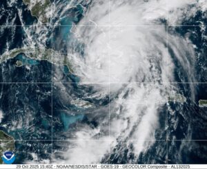 L'uragano Melissa, immagine satellitare, 29 ottobre 2025