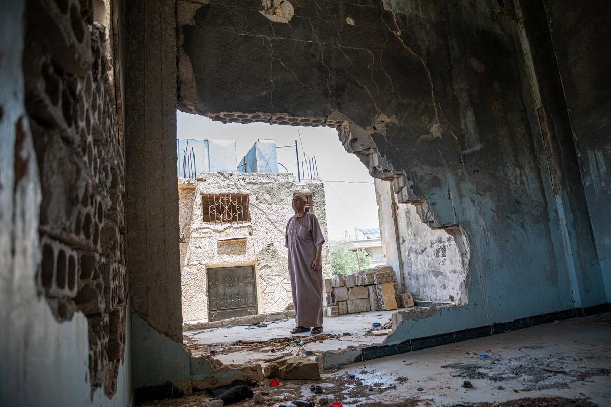 Ikrimah Ahmad Al-Sarrees, rifugiato siriano rimpatriato, nella sua casa a Daraa, nel sud della Siria. Foto: Unhcr