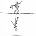 Illustrazione: un uomo in equilibrio sulla corda, l'altro appeso a testa in giù