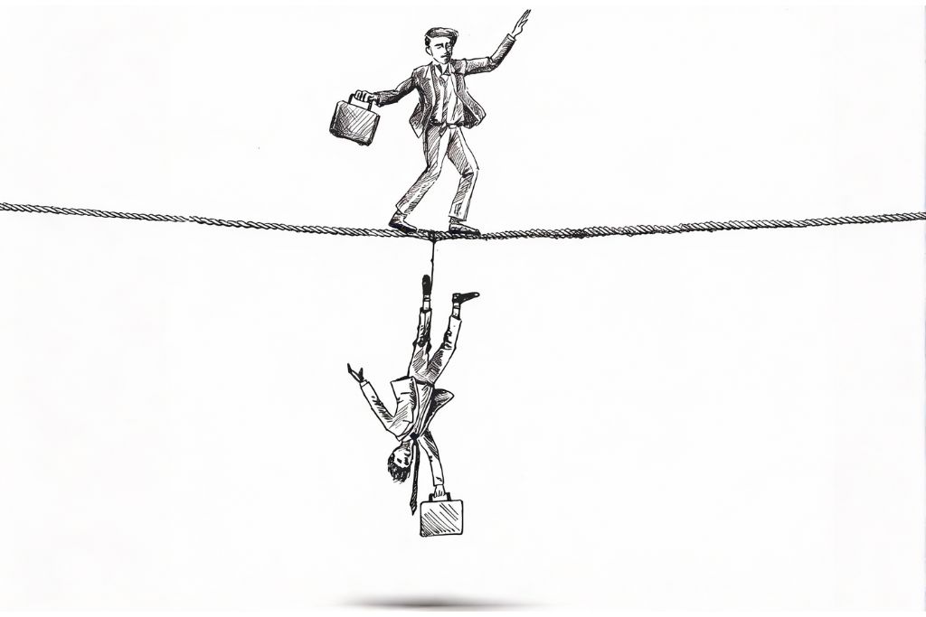 Illustrazione: un uomo in equilibrio sulla corda, l'altro appeso a testa in giù