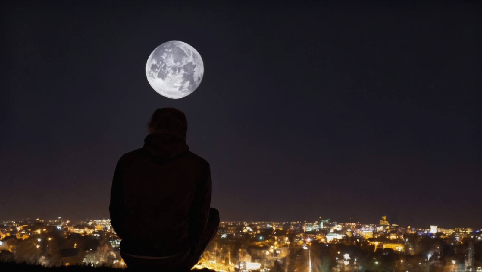 ragazzo di spalle che guarda la superluna