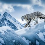 Il leopardo delle nevi, la sentinella del clima sui tetti del mondo: un esemplare sulle cime innevate