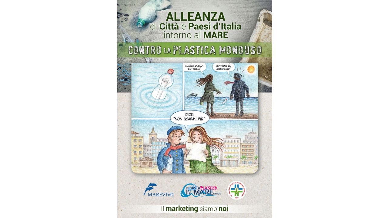 locandina di promozione delle buone pratiche contro la plastica monouso