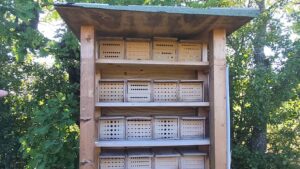 Esempio di un beehotel con varie tipologie di buchi