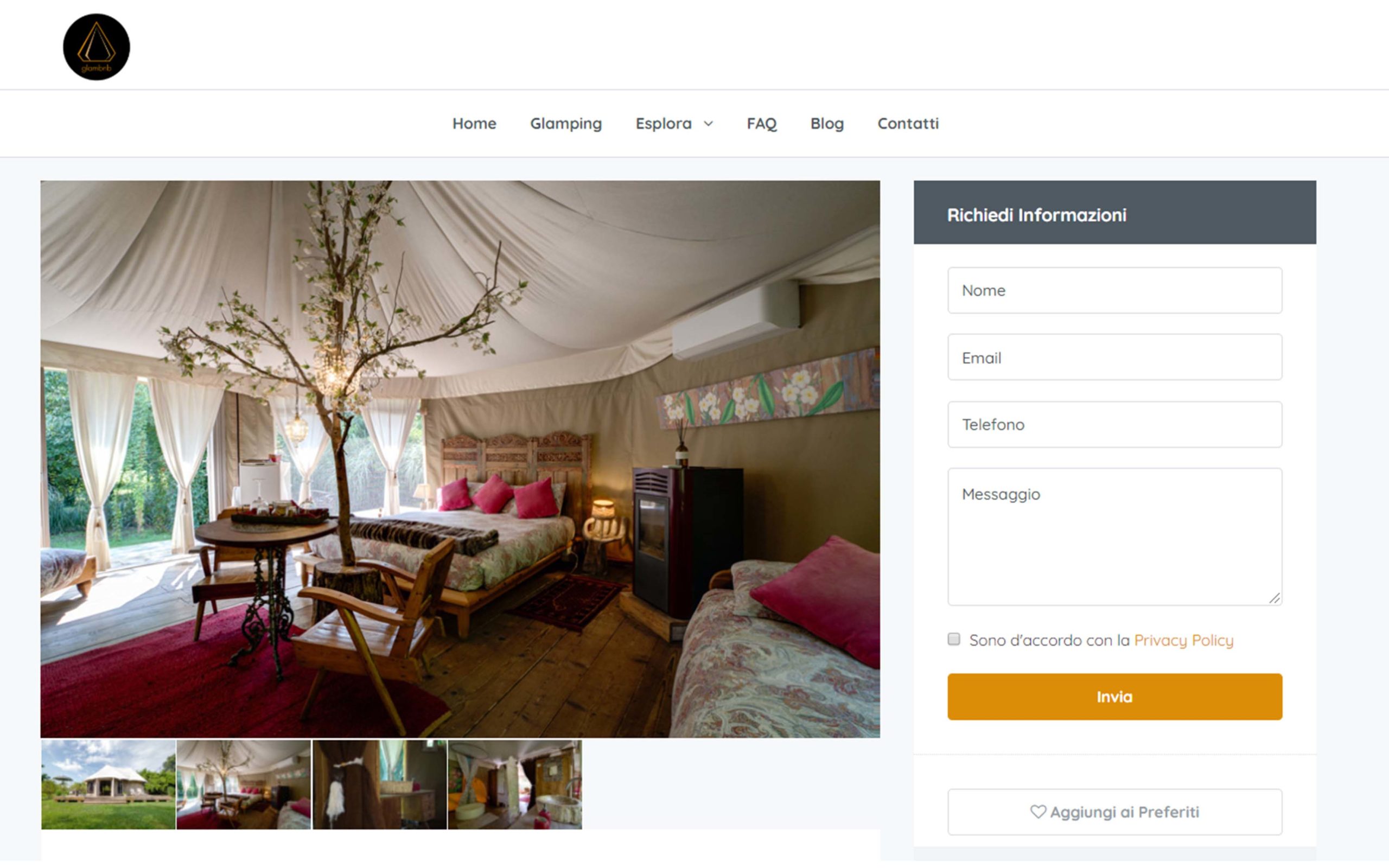 Una schermata del sito Glambnb