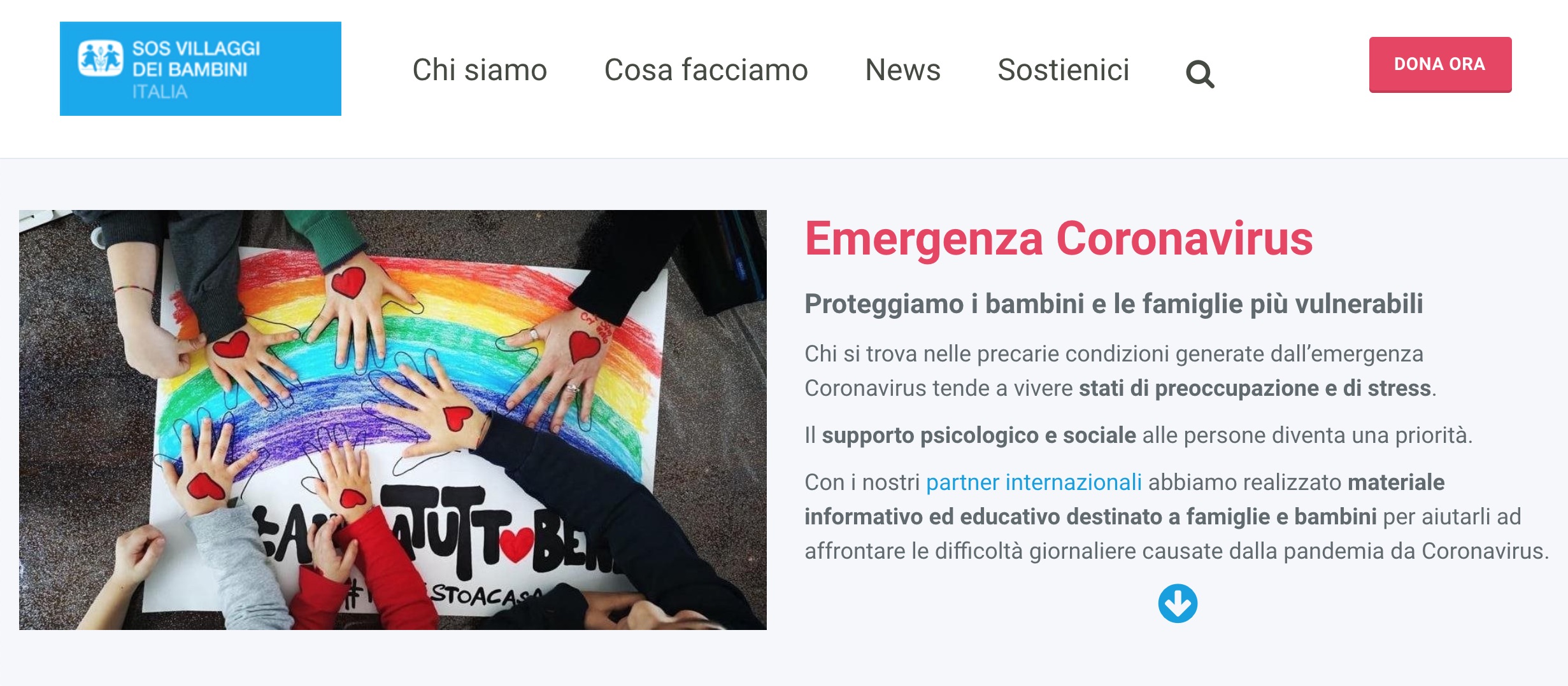 Il sito web di Sos villaggi dei bambini