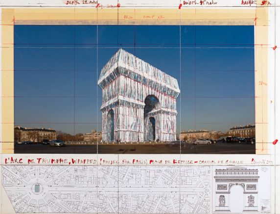 Il bozzetto dell'impacchettamento dell'Arco di Trionfo, a Parigi, di Christo