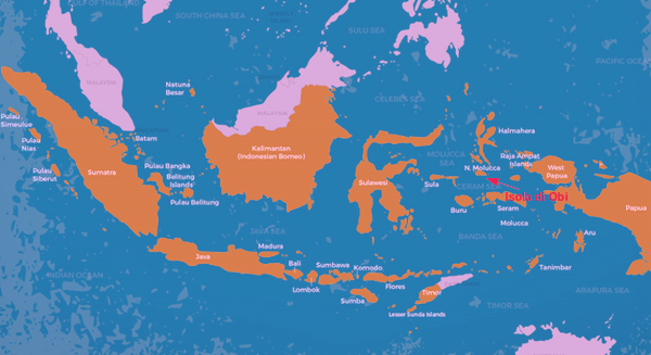 cartina dell'Indonesia con isola di Obi